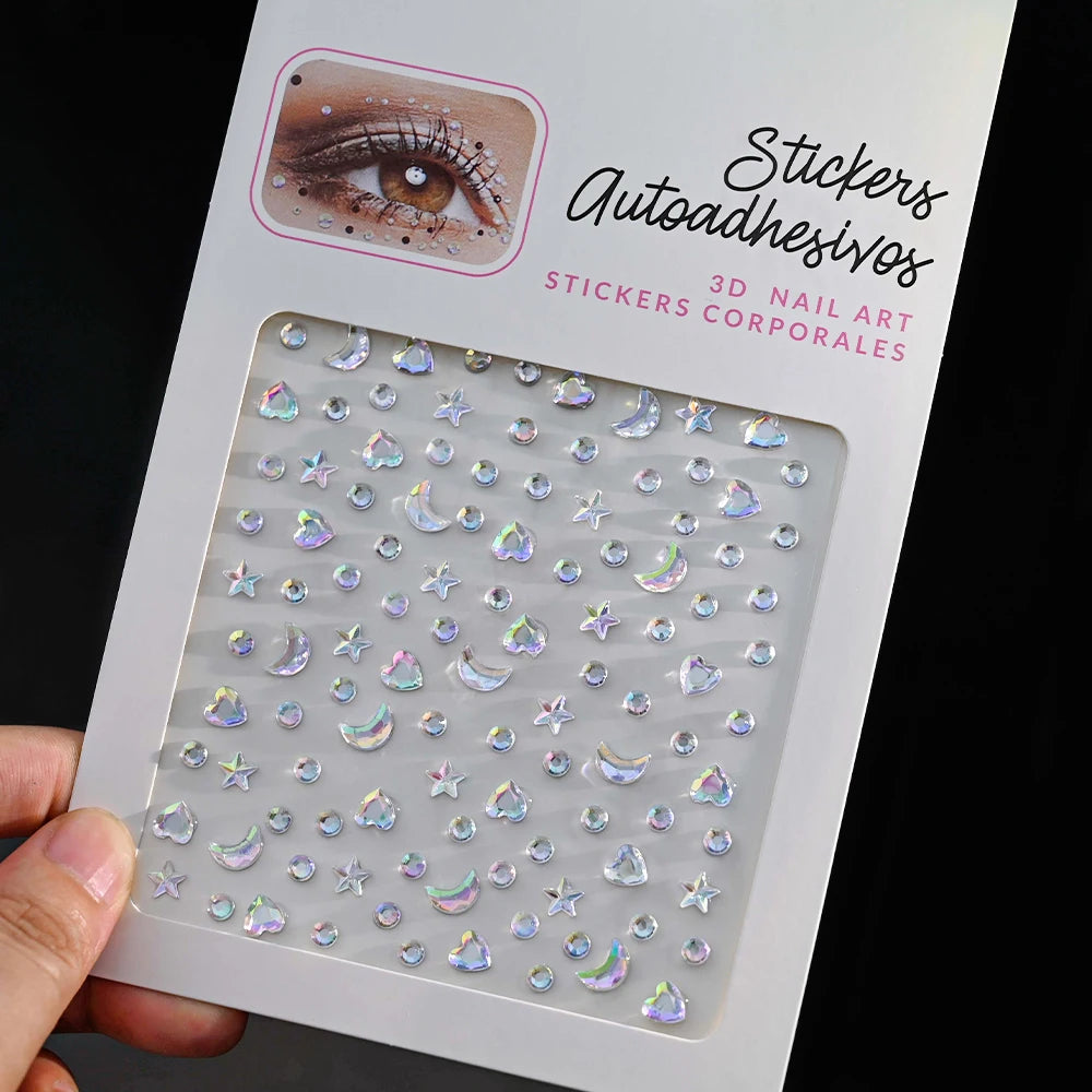1 Stück Gesicht Diamant-Gem-Sticker, 5D, bunte Strass-Tattoo-Aufkleber, für Festival, Nagel, Körper-Make-up, Bling-Schmuck, DIY Gesichtssticker