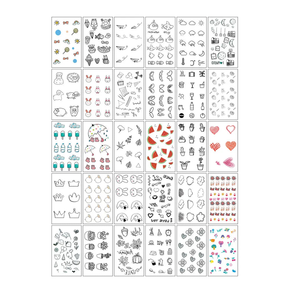 30 Sheets Cute Cartoon Temporary Tattoos for Hands Waterproof Tattoo Stickers Rainbow Fruit Moon Fake Finger Tattoo - Sun Studio