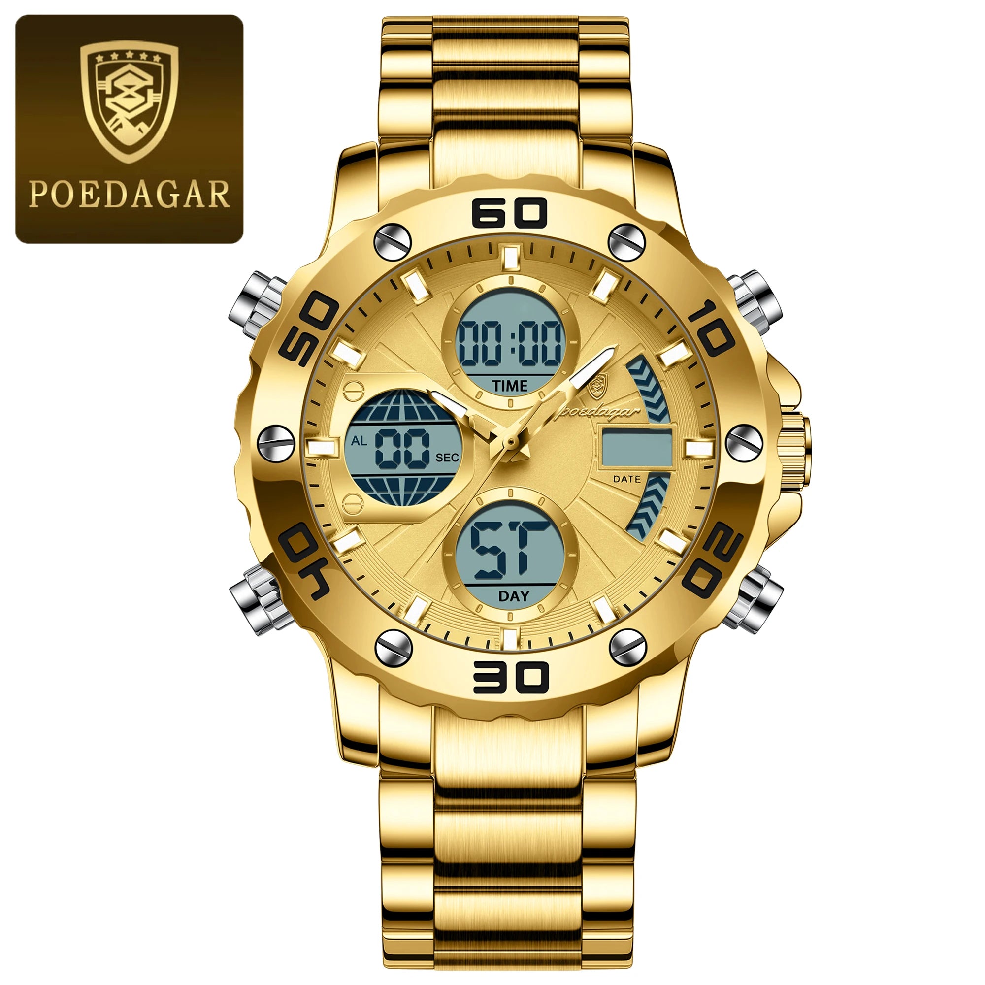 POEDAGAR Military Men's Quartz Wristwatch LED Alarm Dual Display Men Watch Electronic Waterproof Outdoor Sports Watches for Men - Sun Studio