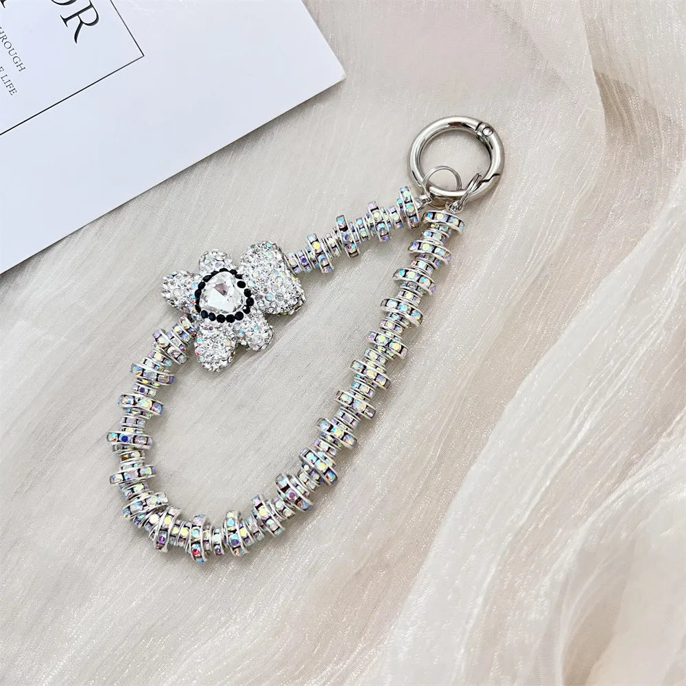 Rhinestone Bow phone wrist strap Luxury Crystal Bead Key Chains Charm Lanyard for Iphone cell phone strap glitter Jewelry Gift - Sun Studio