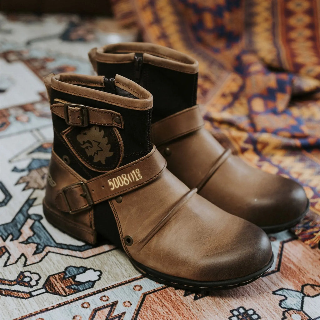 Men's Ankle Boots High Quality Cowboy Boots Men Metal Buckle Side Zipper Motorcycle Boots Gothic Boots Retro Western Boots - Sun Studio