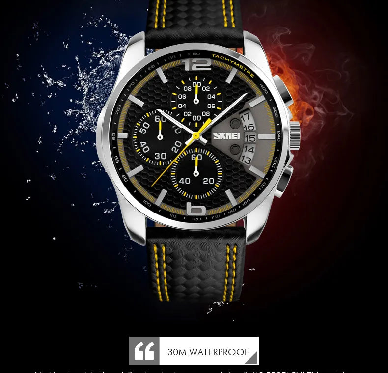 Skmei Top Brand Luxury Leather Strap 5Bar Waterproof Quartz Wristwatches Relogio Masculino Fashion Sport Mens Watches 9106 - Sun Studio