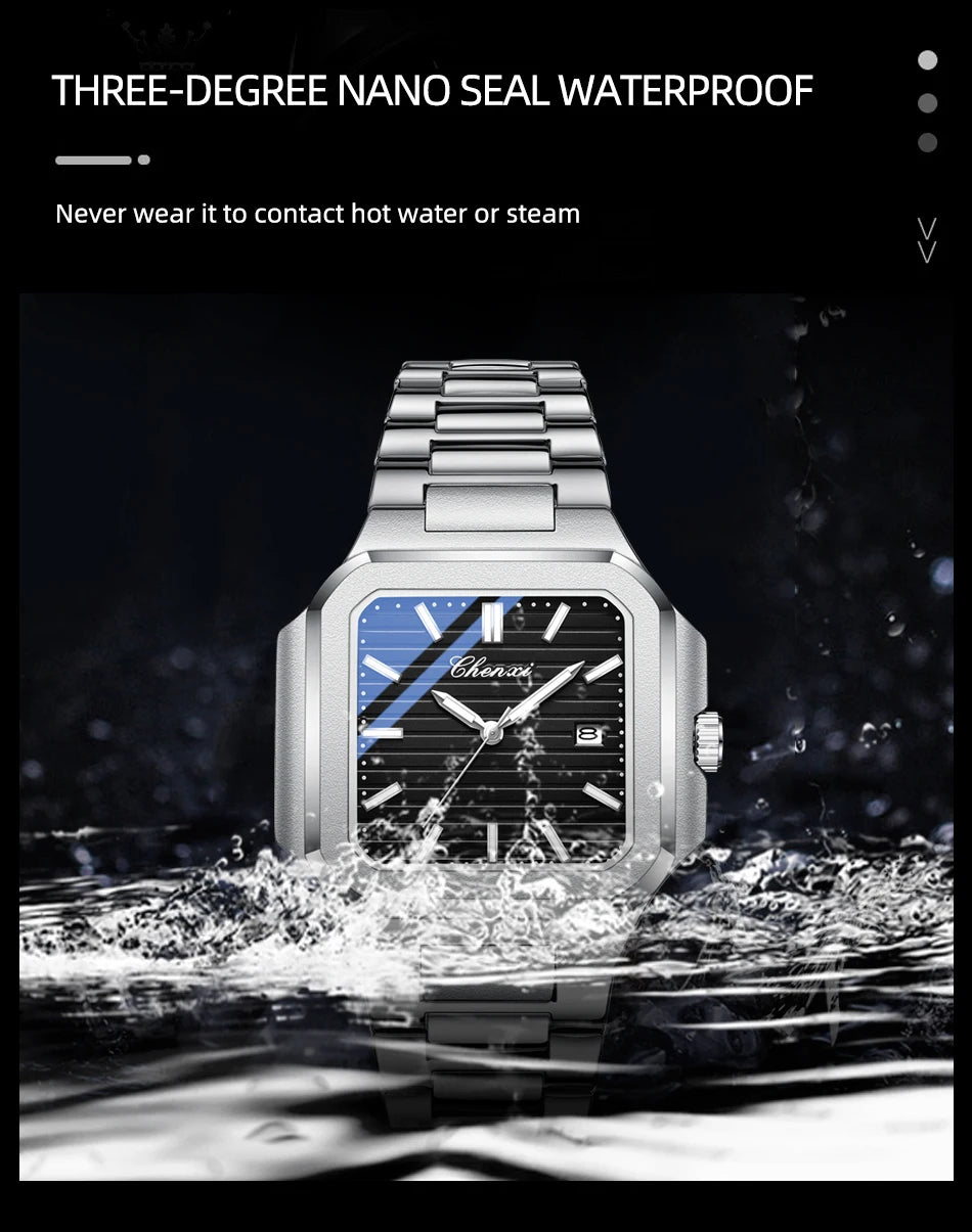 2025 New Man Watches Luxury Fashion Square Men's Quartz Watch Calendar Luminous Waterproof Stainless Steel High Quality Clock - Sun Studio