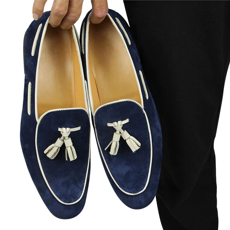 Penny Blue Loafer Men Shoes Fashion Tassel One-step Summer Casual Daily Office Shoes for Men Cow Suede High quality Customized - Sun Studio
