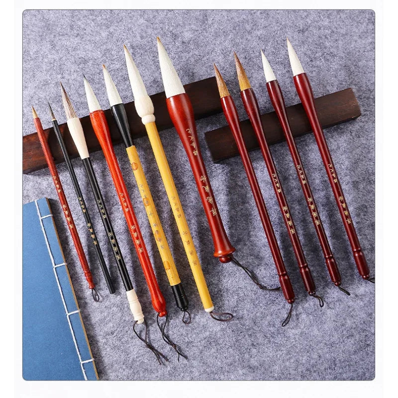 7/11Pcs Chinese Calligraphy Brush Set Kanji Japanese Sumi Painting Drawing Artist Writing Brushes With Roll-up Bamboo Pen Bag - Sun Studio