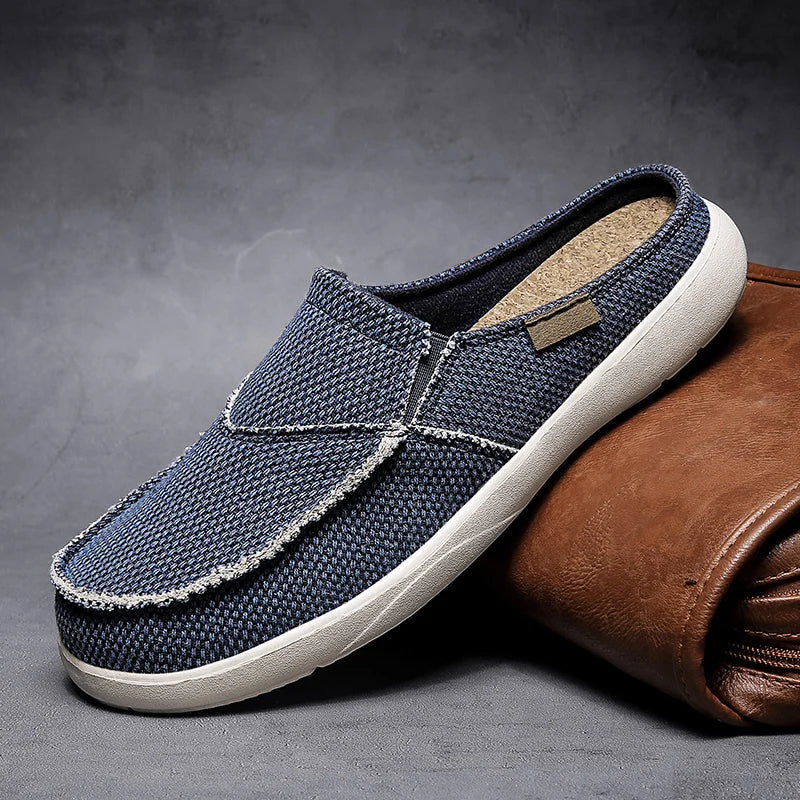 Casual Slip on Mens Shoes Outdoor Walking Comfortable Canvas Slippers Korean Trend Baotou Half Drag Slides Zapatillas Hombre