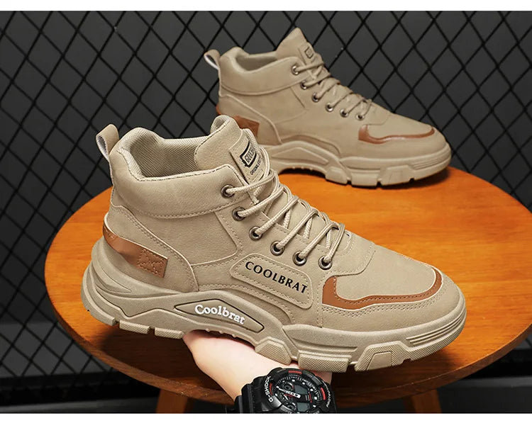 2026 new Men's High Top Boots Trendy Black Motorcycle Boots Outdoor Warm Platform Boots Men Lace-up Leather Boot Bota Masculina - Sun Studio