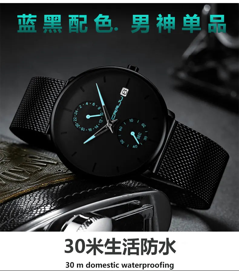 Men Watches Luxury Brand Date Calendar Watches Men Stainless Steel Mesh Watch For Mens Casual Quartz Watch Relogio Masculino Hot - Sun Studio