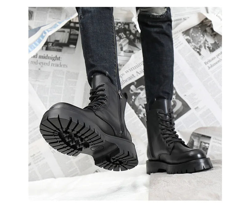 2025 Autumn Winter Shoes Men Leather Boots Thick Sole Non-slip Warm Plush Cold Winter Cow Leather Male Ankle Botas Black KA4867 - Sun Studio