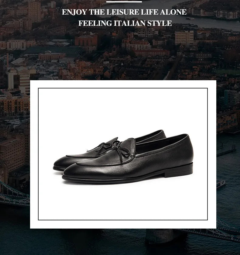 Genuine Leather Men Loafers Handmade Square Toe Butterfly-knot  Solid Handmade  Zapatos De Vestir Hombre - Sun Studio