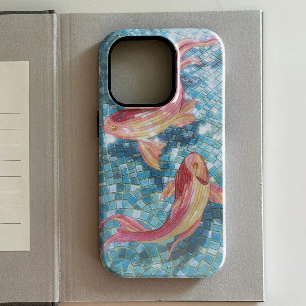 Luxury Clmj Brown White Mottled Phone Case for iPhone 17 16e 16 15 14 13 12 11 X XS XR XSMAX Air Pro Max Plus Double-layer Cover - Sun Studio