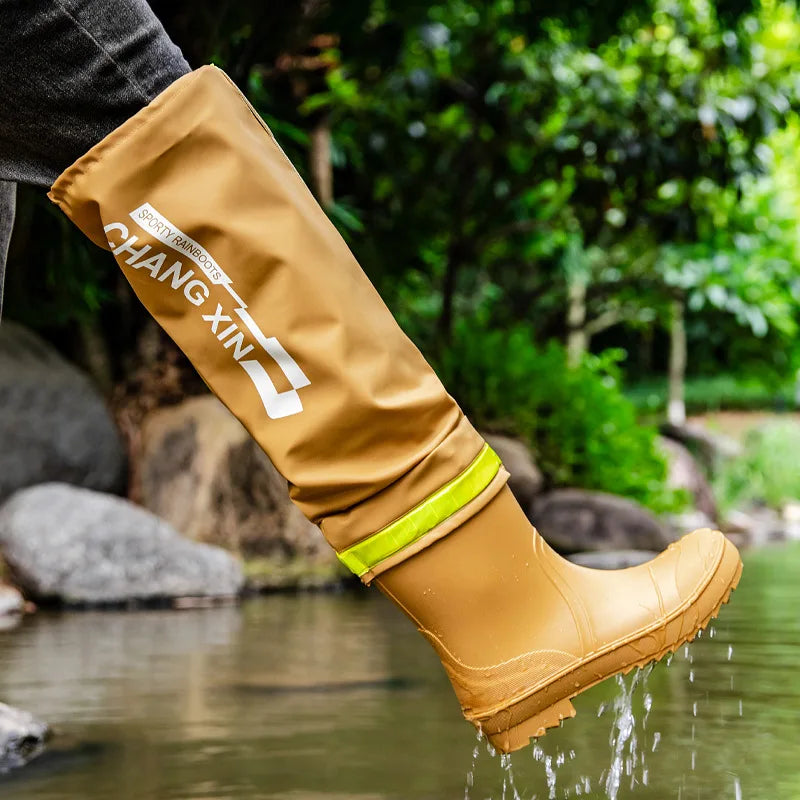 Men's Rain Boots Fashion High-Top Rain Boots for Outer Wear Long-Tube Waterproof and Non-Slip Couple Style Outdoor Fishing Boots - Sun Studio
