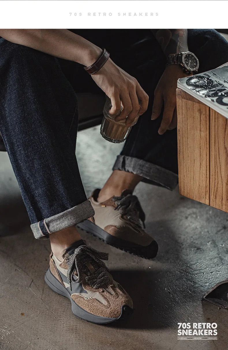 Maden Spring Vintage Thick-soled Patchwork Black Sneakers Casual Breathable Jogging Shoes Low-top Lace-up Sporty Summer Shoes