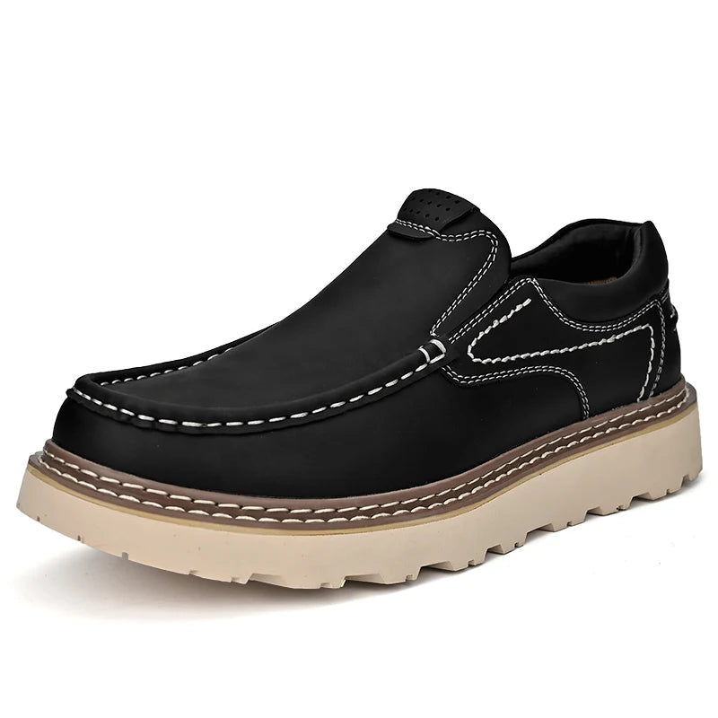 Trendy New Style Men's Genuine Leather Shoes Thick Soled Tooling Shoes Men's Oxford Shoes Lace Up Business Shoes Outdoor Loafers