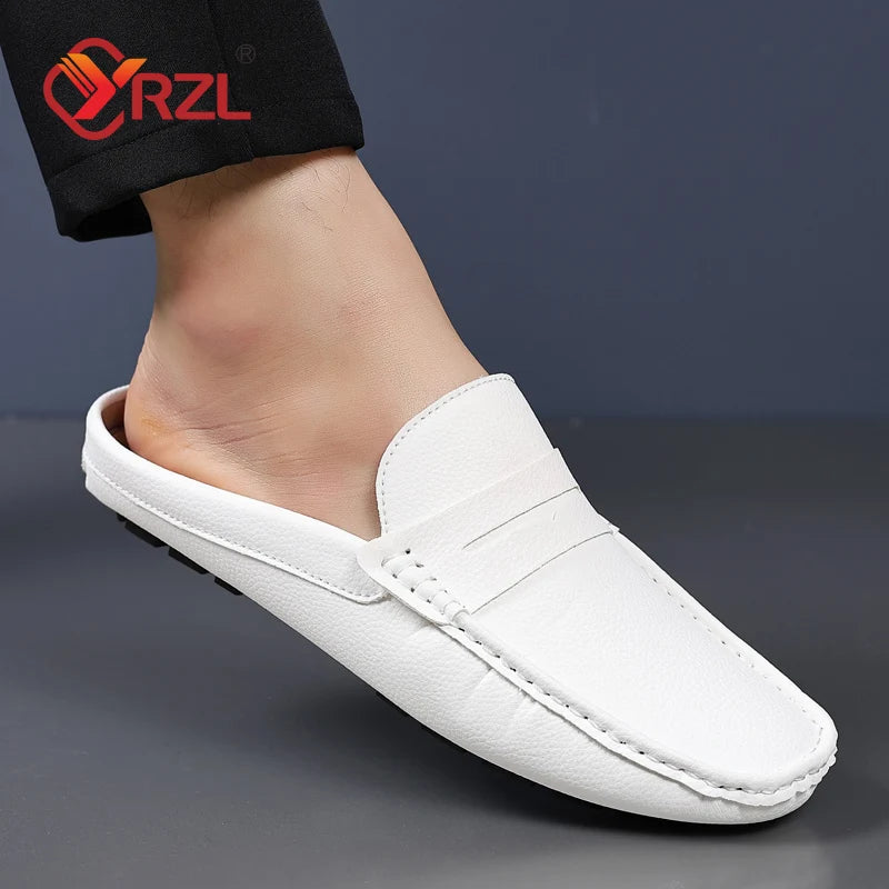 YRZL Loafers Summer Slip on Half Shoes for Men PU Leather Slippers Casual Breathable Comfy Loafers Moccasins Casual Shoes Men - Sun Studio
