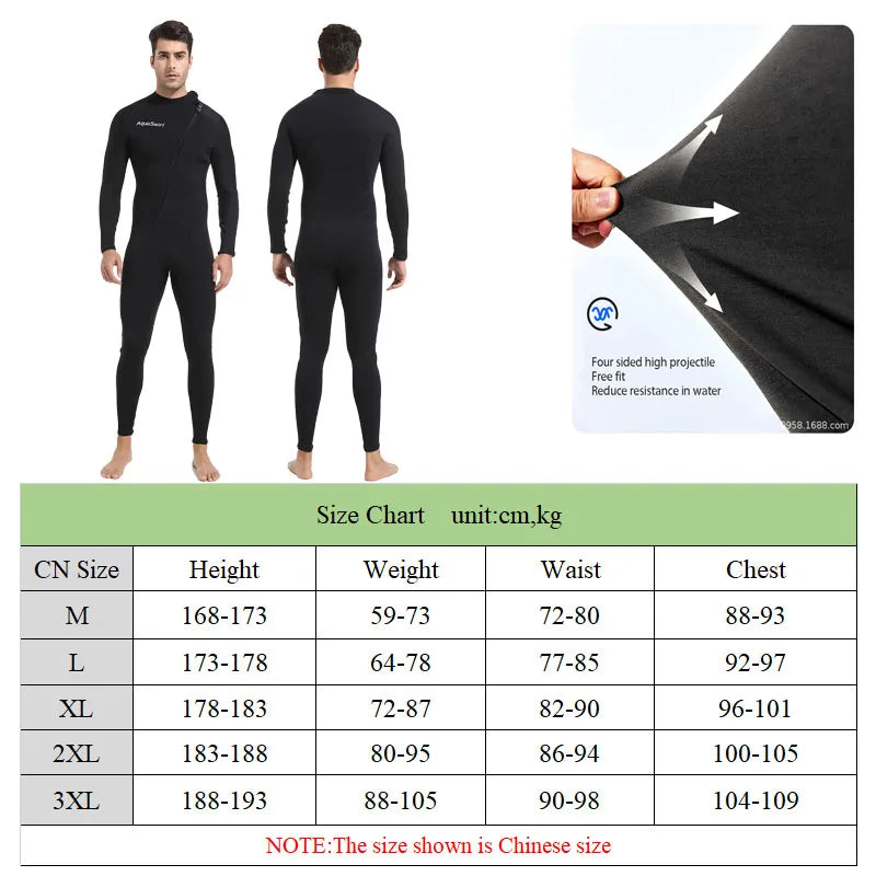3mm Men's Scuba Dive Suit Neoprene Swimsuit Front Zip Wetsuit Keep Warm Diving Surfing Snorkeling Kayaking Full Body Swimwear - Sun Studio