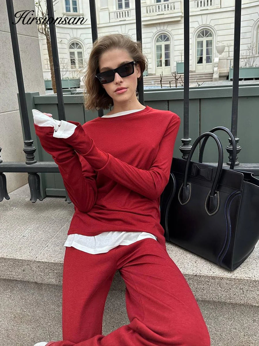 Hirsionsan Modal Soft Loose Sets Women 2026 Casual Two Pieces Long Sleeve T Shirts and High Waist Dresses Outfits Tracksuit - Sun Studio