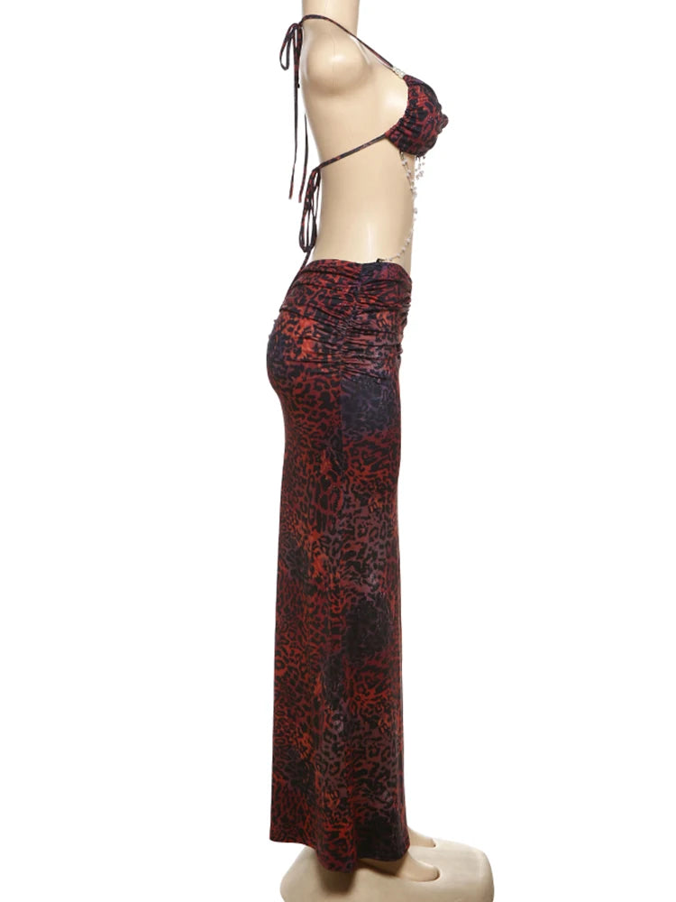 kliou Pearl Splice Stunning Dresses Women Sexy Tie Dye Tassel Bandage Hollow Shirring Maxi Bodycon Lady Vacation Party Vestidos - Sun Studio