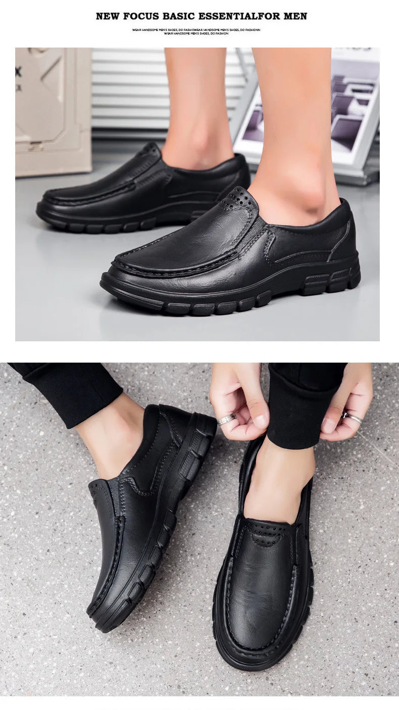 Fashion Leather Men's Casual Shoes Non-slip EVA Chef shoes Men Waterproof Loafers Comfort Soft soled Men Driving shoes Plus Size - Sun Studio
