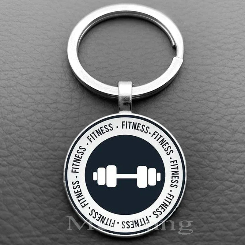 Weightlifting Fitness Pattern Keychain Loves Fitness Men and Women Exclusive Glass Round Keychain Gift for Fitness Club - Sun Studio