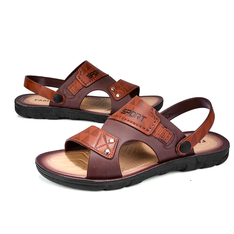 Fashion Casual Men's Sandals Summer Slip On Sandals Men Classic Beach Shoes For Men Outdoor Leather Sandals Male Slippers - Sun Studio