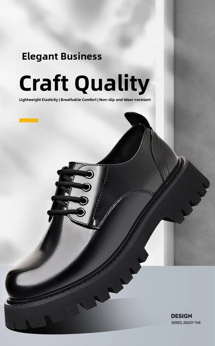 Genuine Soft Leather Men's Shoes 5cm Heightening Thick Bottom Anti-slip Waterproof Casual Black Formal Shoes Autumn Season - Sun Studio