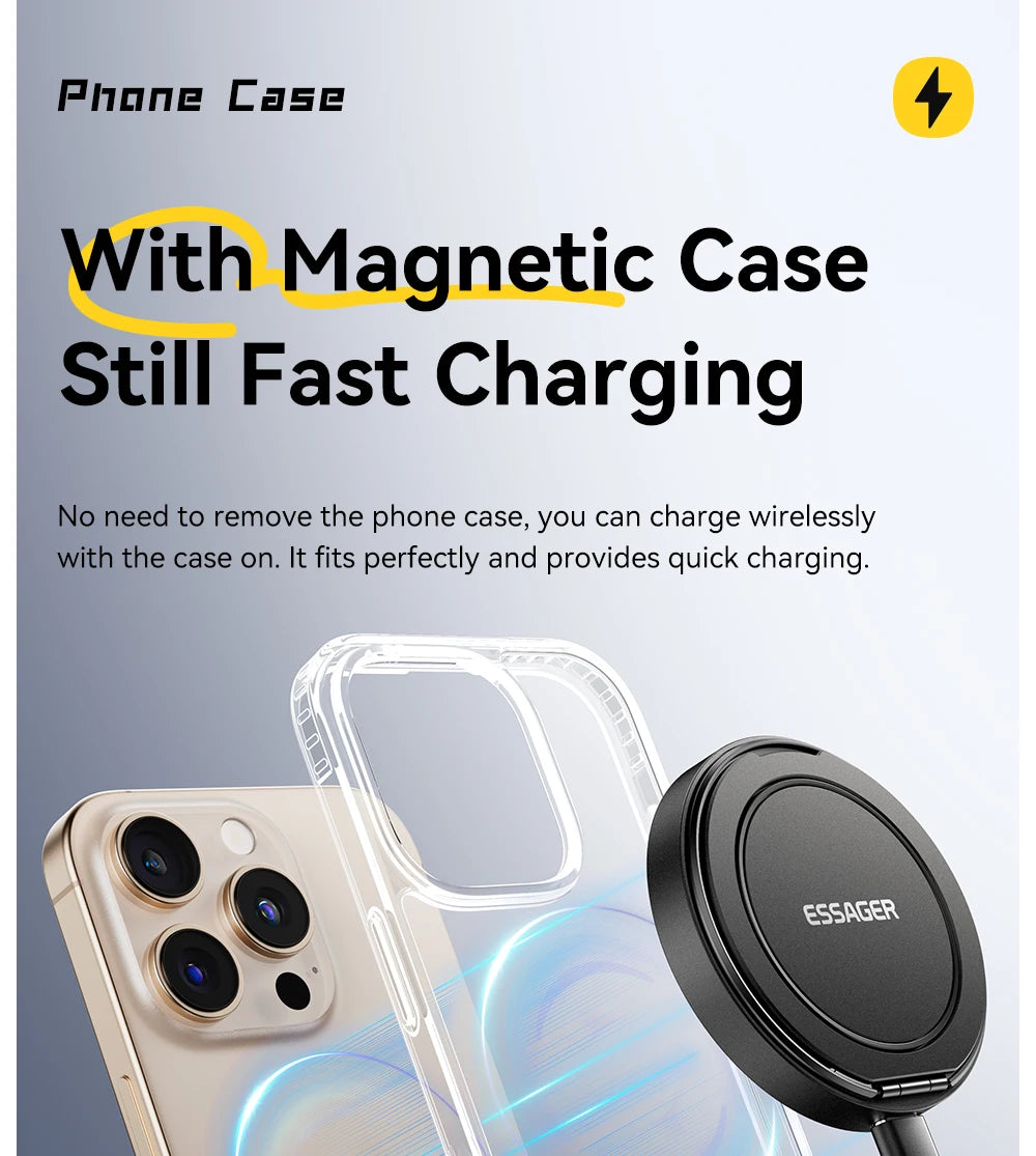 Essager Magnetic Wireless Charger With Holder 15W Fast Charging For iPhone16 15 14 13Pro Max Airpods Mini Wireless Phone Charger - Sun Studio