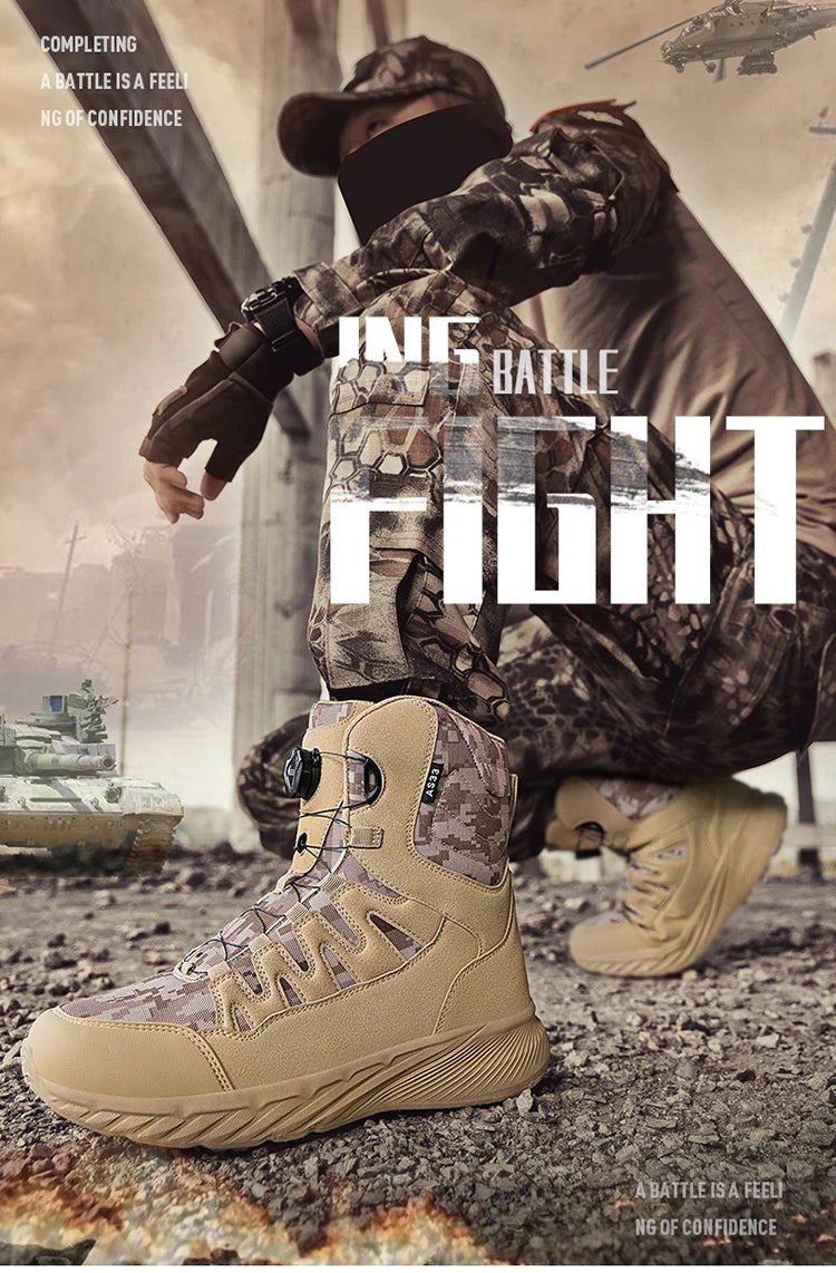Large Outdoor Training Boots Men's Mountaineering Hiking Boots High Top Rotating Buckle Fashion Camouflage Sports Shoes - Sun Studio