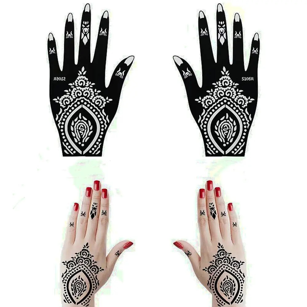 NEW Black Lace Transfer henna Hand Arm Tattoo Henna Stickers Art Temporary Tattoo DIY Painting Body Art Template Tattoo Stencils - Sun Studio