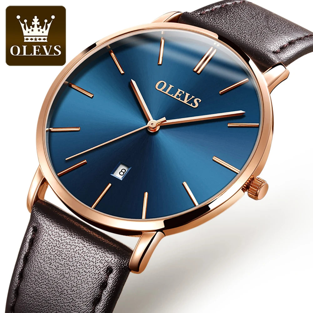 OLEVS 6.5mm Ultra Thin Quartz Watches Mens Top Brand Luxury Leather Waterproof Clock Male Classic Men Business Watch with Date - Sun Studio