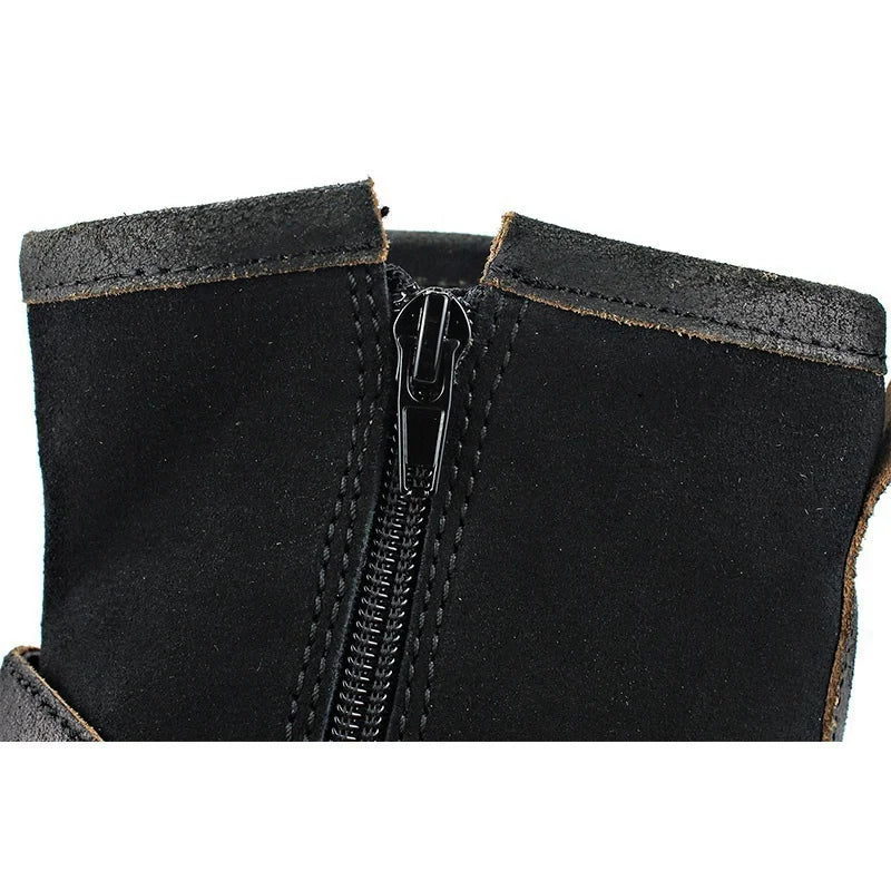 Men's Ankle Boots High Quality Cowboy Boots Men Metal Buckle Side Zipper Motorcycle Boots Gothic Boots Retro Western Boots - Sun Studio