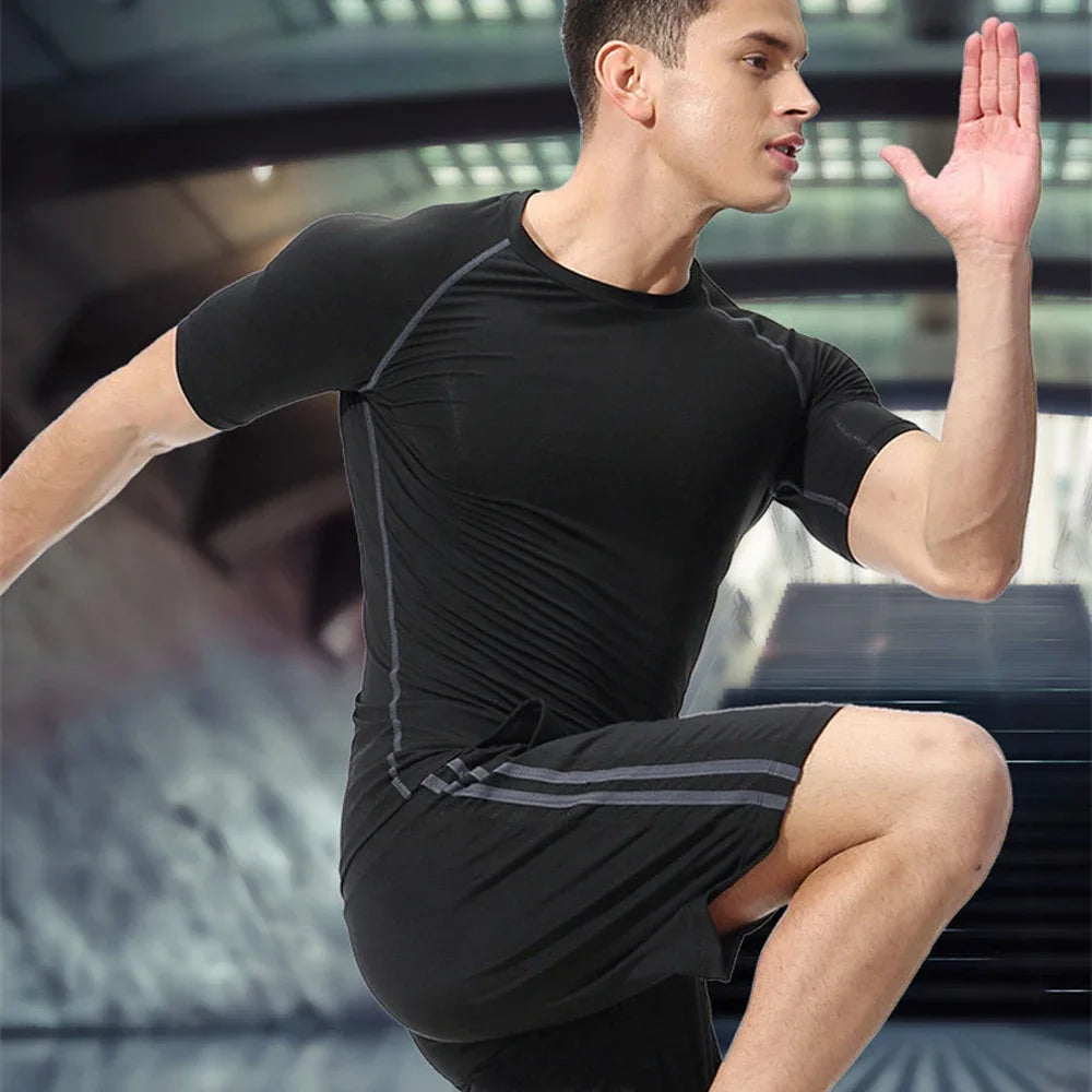 Gym Hub Printed Men's Compression T-Shirt Gym Workout Sport Quick Dry Tight Shirts Outdoor Training Fitness Elasticity Tops Tee - Sun Studio