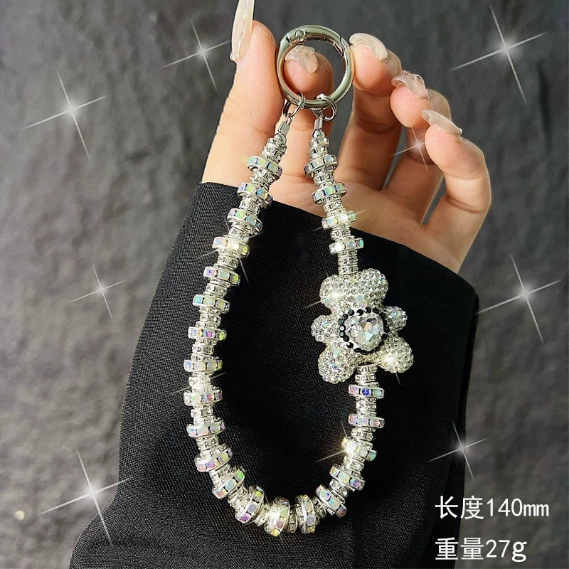 Rhinestone Bow phone wrist strap Luxury Crystal Bead Key Chains Charm Lanyard for Iphone cell phone strap glitter Jewelry Gift - Sun Studio
