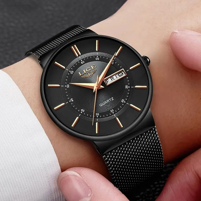 LIGE 2024 Luxury Men Watches Waterproof Ultra Thin Date Clock Male Steel Strap Casual Quartz Watch Men Sports Wrist Watch Man - Sun Studio