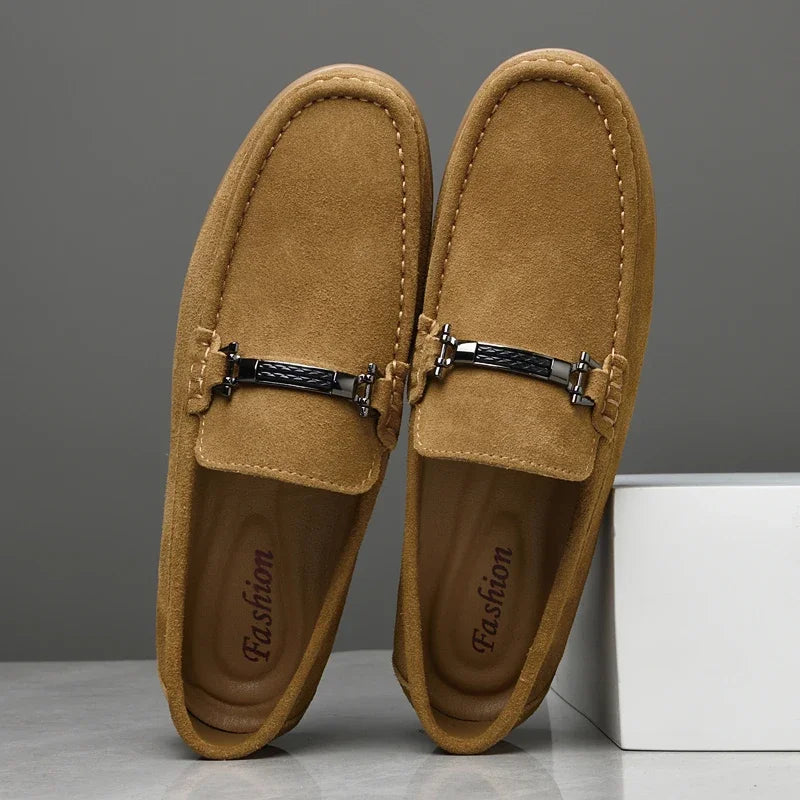 Fashion Brand Men's Spring Suede Casual Leather Shoes Bean Shoes New Outdoor Men's Comfortable Soft Soled Non Slip Driving Shoes - Sun Studio