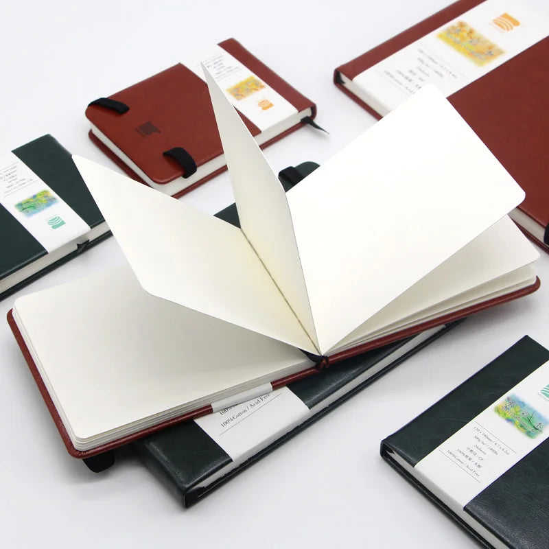 Baohong 24 Sheets Watercolor Travel book Leather Linen-Bound Cotton Paper Sketch Pads 300g Acid Free for On-the-Go Art Drawing - Sun Studio