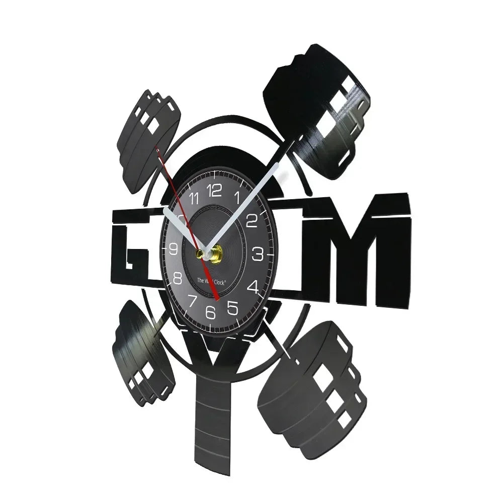 Fitness Equipment Theme Vinyl Record Fitness Wall Clock Home Decoration LED Backlight Modern Fitness Watch - Sun Studio