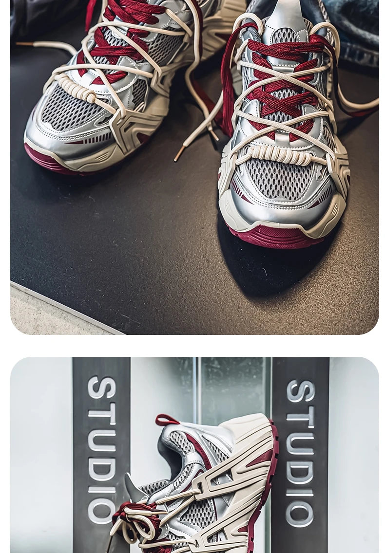 Men's Lace Up Street Sneakers Niche Thick Splicing Mixed Color Sports Shoes Arrival Vulcanization Shoes Punk Breathable Women - Sun Studio