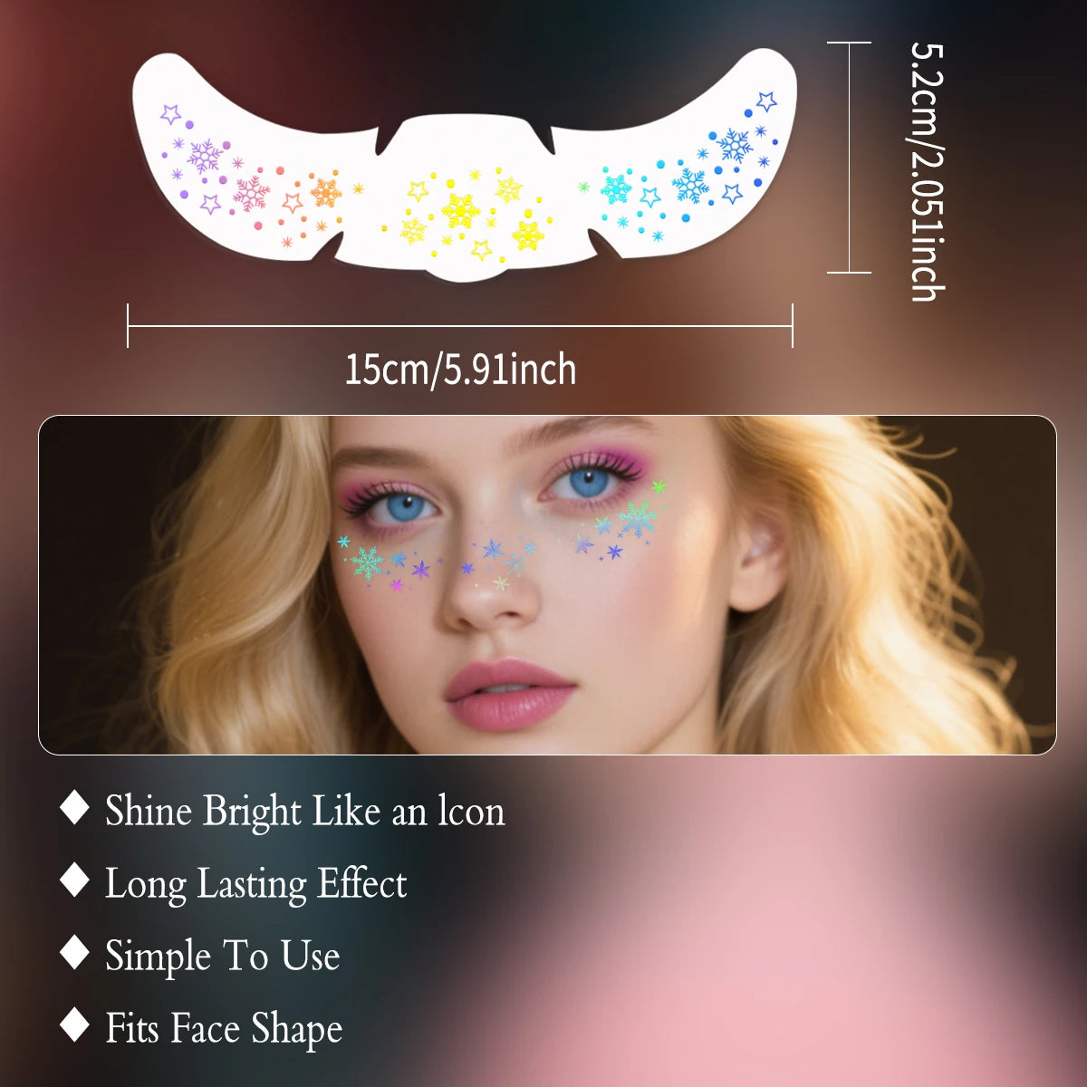 4pcs Christmas Face Tattoo Stickers Silver Laser Snowflake Stars Fake Freckles Temporary Tattoo Stickers for Party Festival - Sun Studio