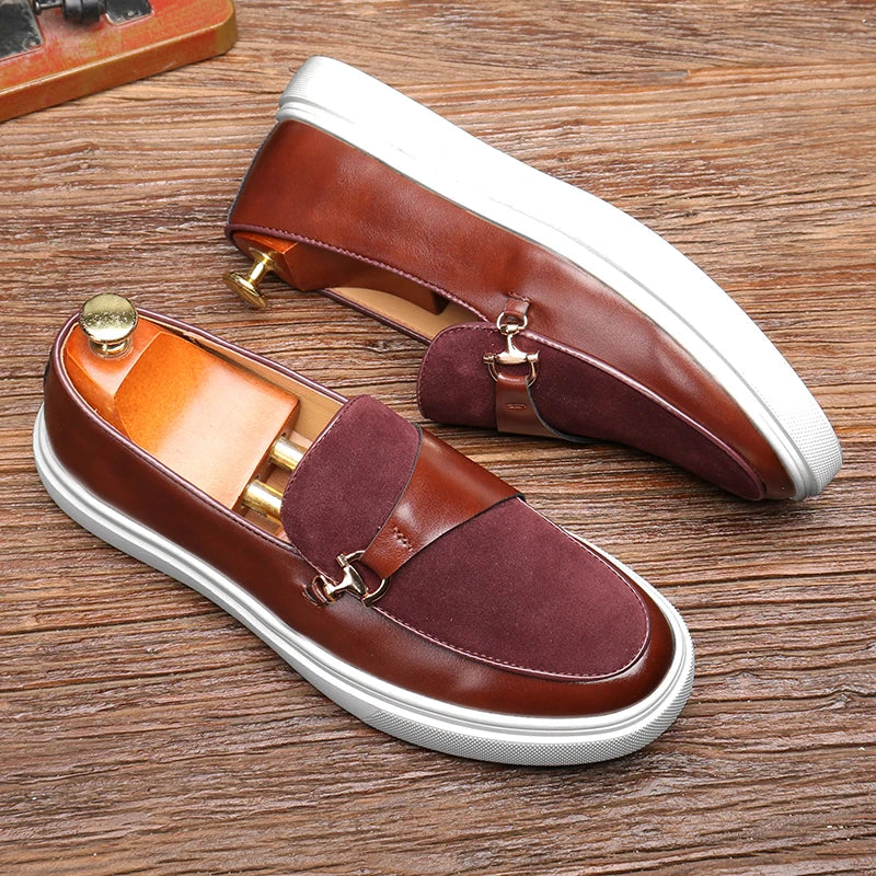 Fashion Men's Casual Slip-on Leather Shoes Men Classic British Style Penny Loafers Mens Outdoor Board Shoe Driving Flats - Sun Studio