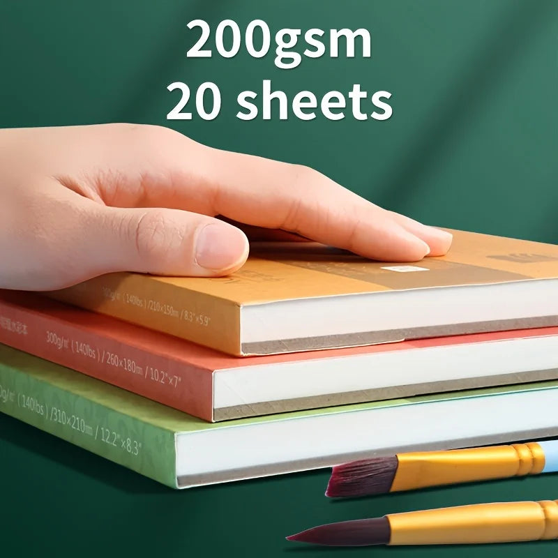 Watercolor Paper Pad 20 Sheets 7"x4.9",200 gsm for Ink Painting,Wet Media,Textured Surface Great,Sketchbook for Adults,Artists - Sun Studio