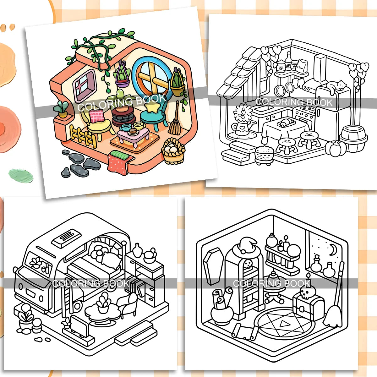 Coloring Book for Relaxation - Simple Room Decor with Picture Book Illustrations for Creativity and Stress Relief - Sun Studio