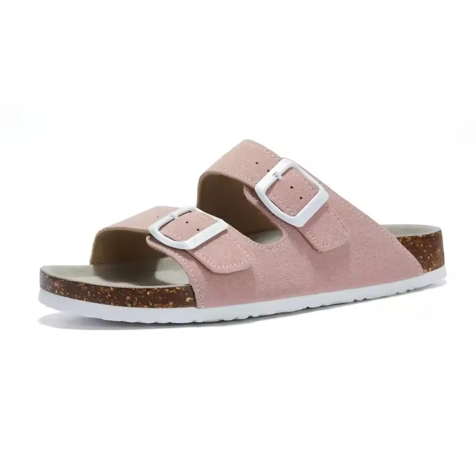 Summer Faux Suede Leather Cork Slippers Flip-flops Women Men Unisex Retro Wear Muller Slippers Fashion Casual Beach Sandals