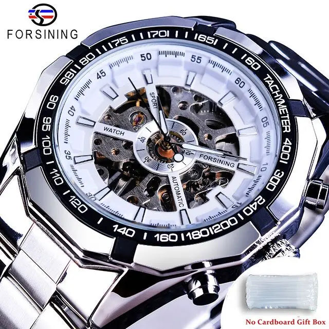 Forsining 2021 Stainless Steel Waterproof Mens Skeleton Watches Top Brand Luxury Transparent Mechanical Sport Male Wrist Watches - Sun Studio