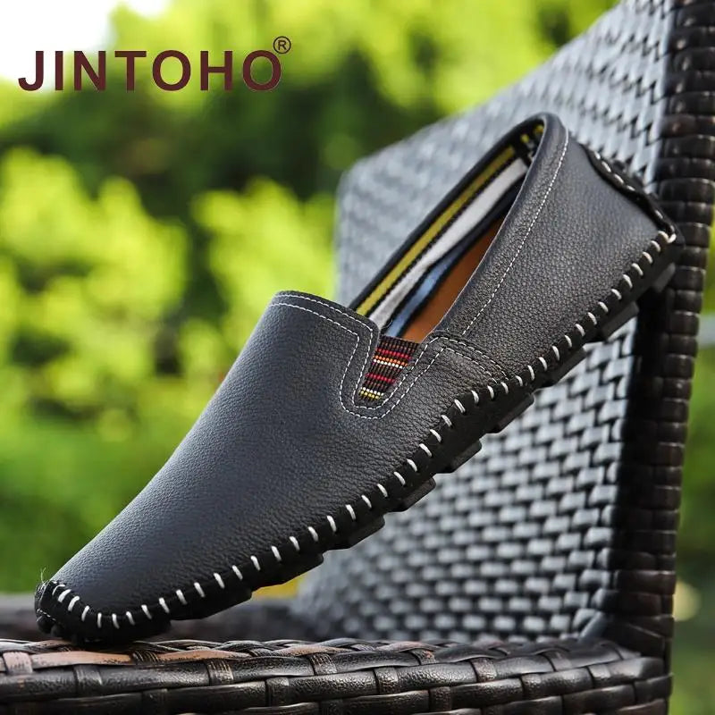 JINTOHO Big Size Men Genuine Leather Shoes Slip On Black Shoes Real Leather Loafers Mens Moccasins Shoes Italian Designer Shoes