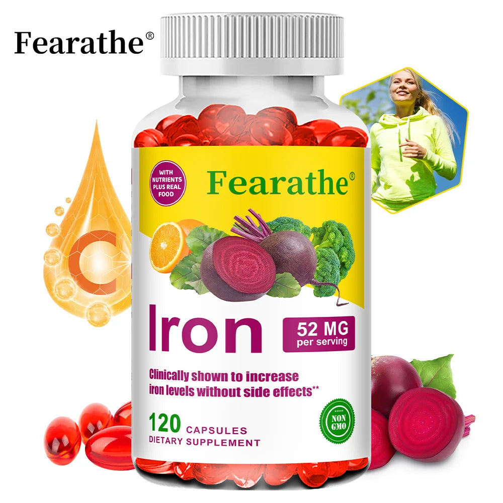 Iron and Vitamin C Supplement - Boosts Energy, Focus, and Immune Function, Supporting Red Blood Cells, Improve Immunity, Non-GMO - Sun Studio