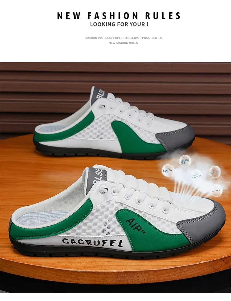 Men's Slip-On Lace-Up Casual Sports Shoes Breathable Mesh Unisex Spring Autumn Season Low Cut Flat Footwear Quick Easy Wear - Sun Studio