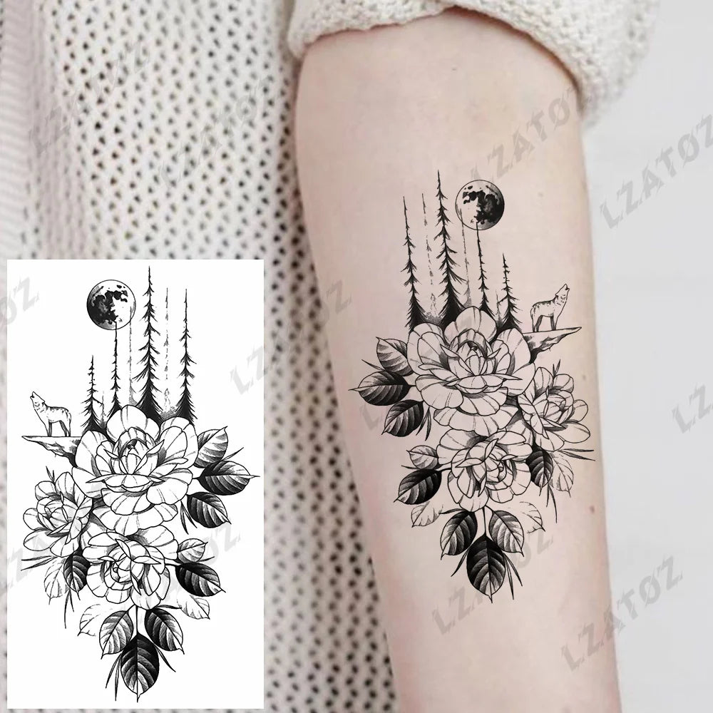 Unique Triangle Ocean Wave Temporary Tattoos For Men Women Realistic Tiger Lion Fake Tattoo Stickers Saying Transfer Art Tatoos