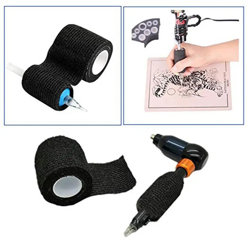 6/12/24 Black Tattoo Grip Bandage Cover Wraps Tapes Nonwoven Waterproof Self Adhesive Finger Wrist Protection Tattoo Accessories - Sun Studio