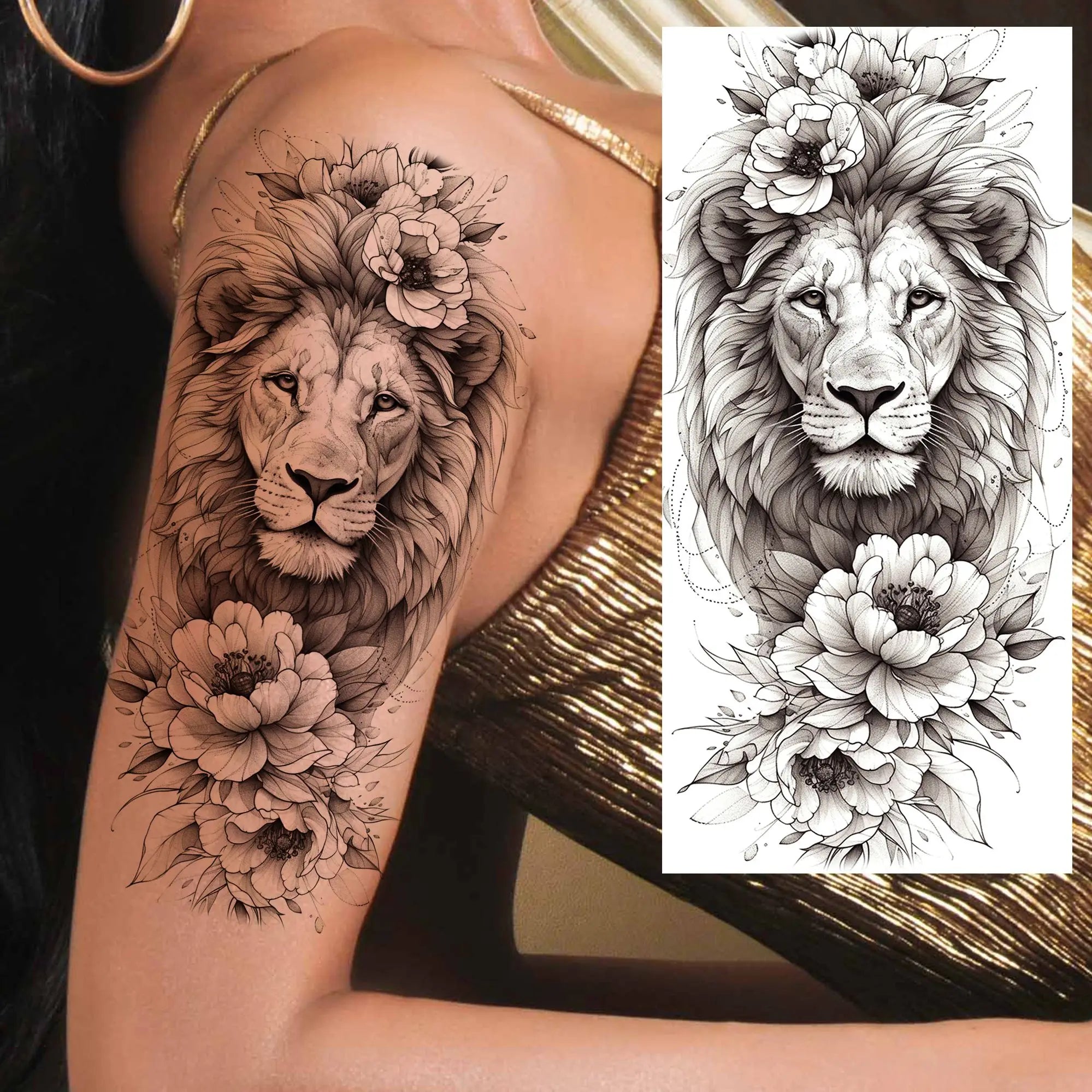 1 Sheet Beautiful Turtle With Flowers Temporary Tattoos Elephant Lion Tatoos Waterproof Realistic Animals Fake Tattoos Stickers - Sun Studio